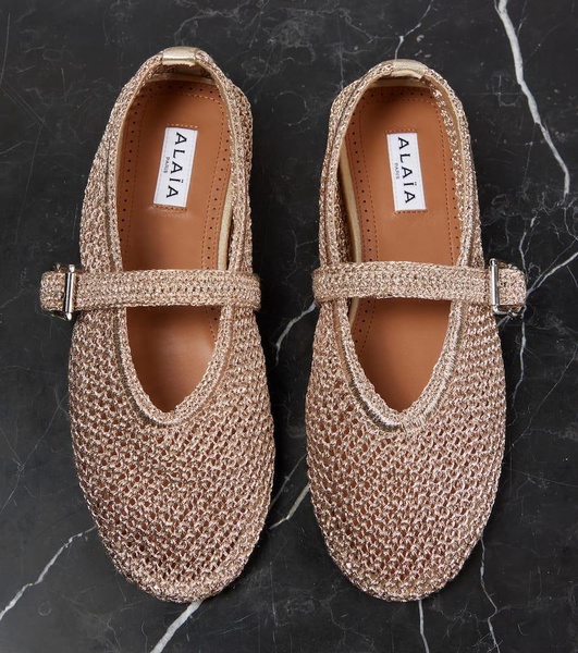 Metallic mesh ballet flats