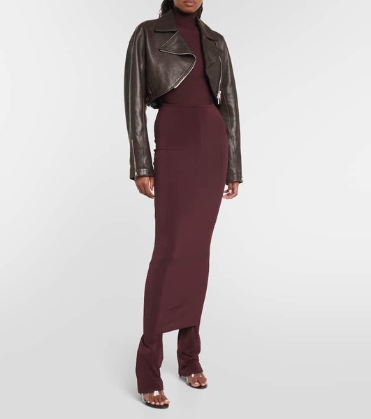 Cropped leather biker jacket