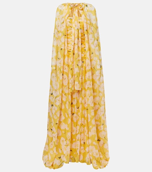 Gathered caped silk gown