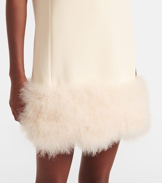 Feather-trimmed crêpe minidress