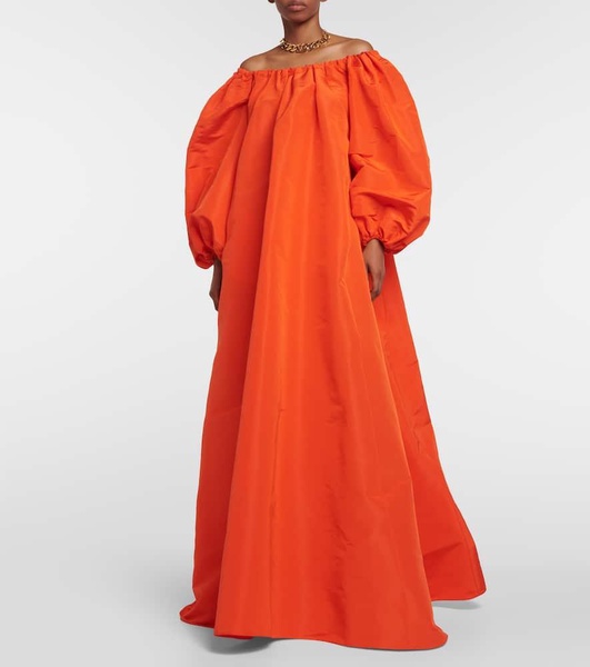 Puff-sleeve off-shoulder silk gown