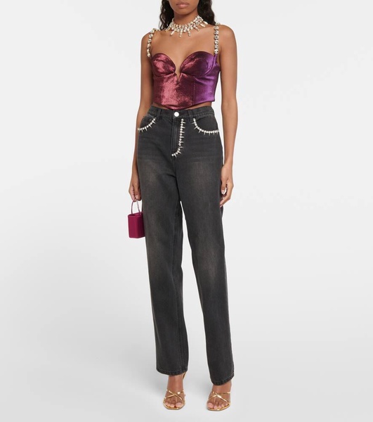 Embellished cotton-blend cropped top