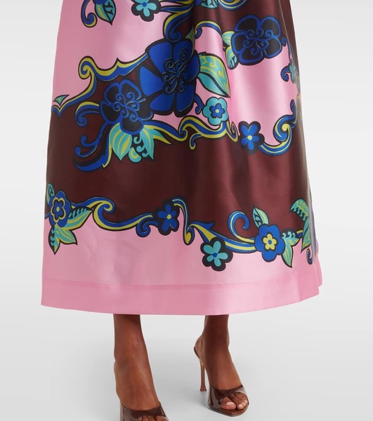 Floral off-shoulder satin maxi dress 