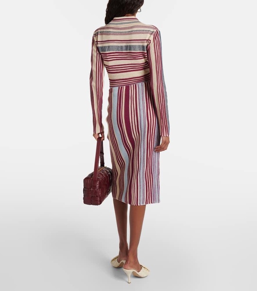 Striped linen and cotton midi skirt