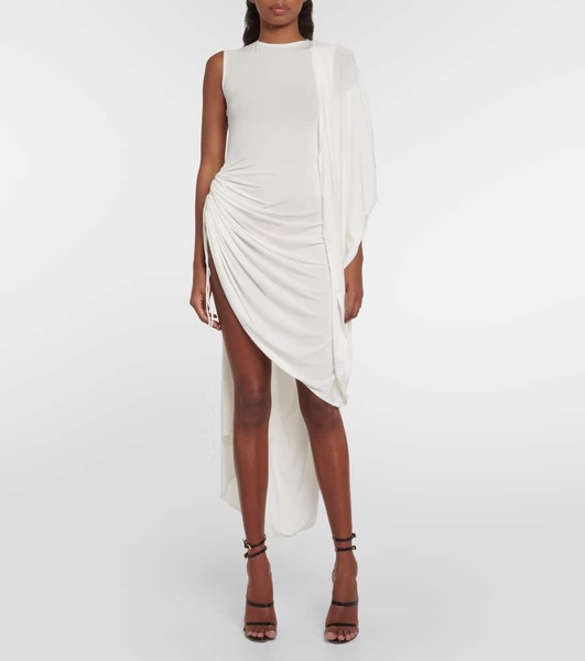 Asymmetric draped jersey minidress