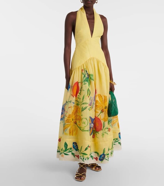Dahlia floral linen-blend maxi dress