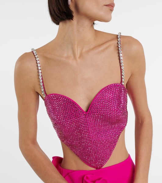 Heart crystal-embellished wool crop top