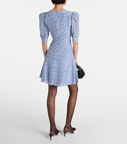 Bow-detail printed silk minidress