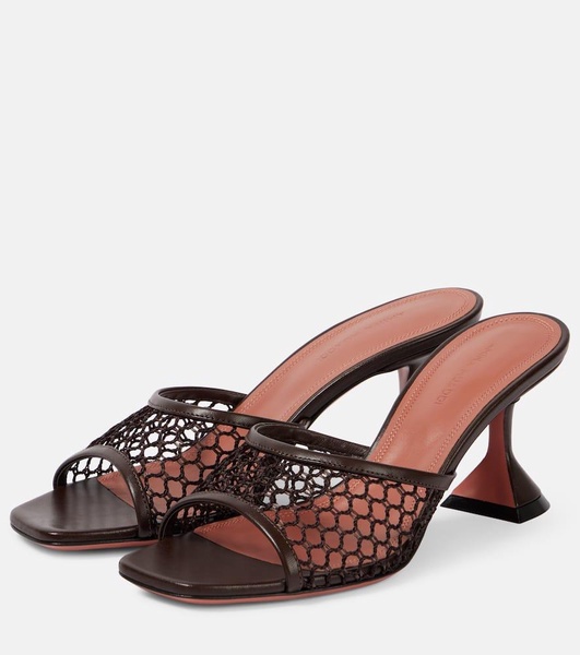 Lupita leather-trimmed raffia mules