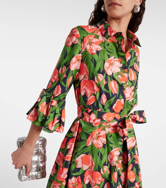 Bow-detail cotton-blend shirt dress