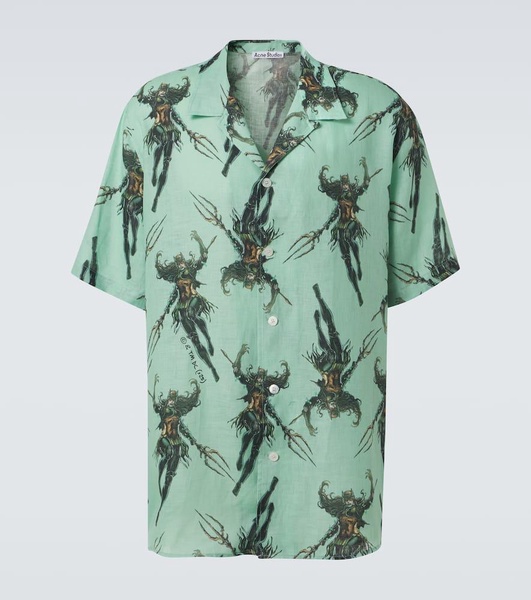 Printed linen bowling shirt