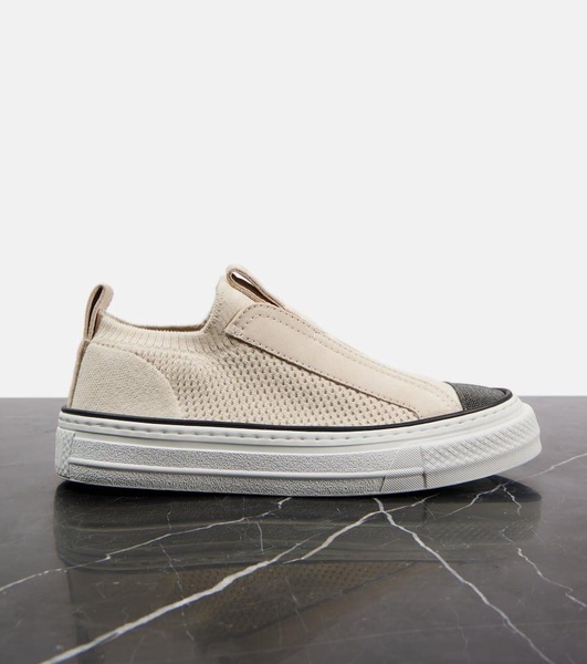 Suede-trimmed canvas sneakers