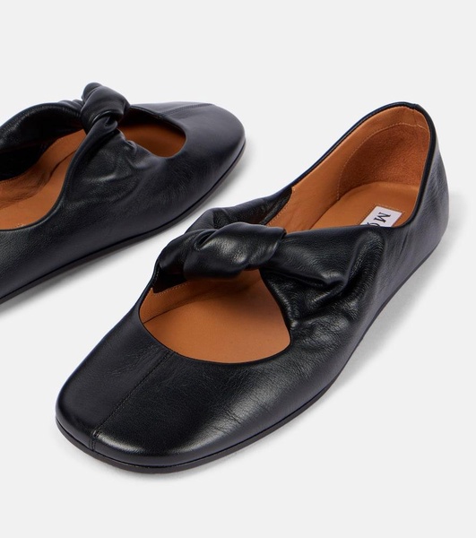 Bow-detail leather ballet flats