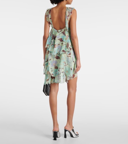Tiered printed silk minidress