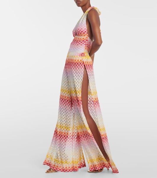 Printed pointelle palazzo pants