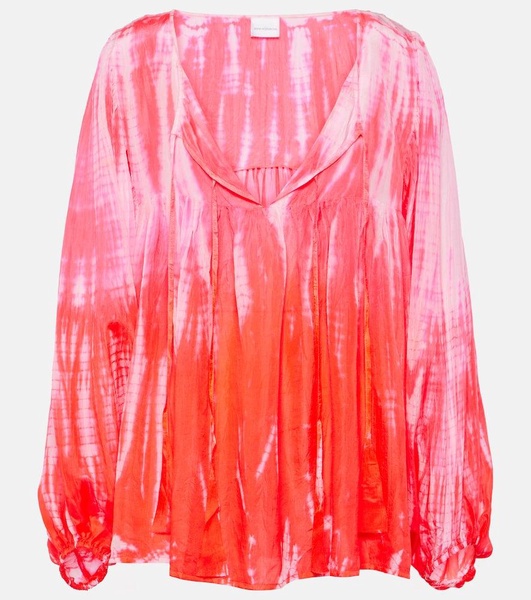 Printed tasseled silk top
