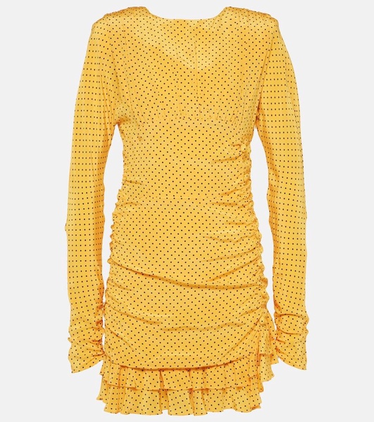 Polka-dot ruffled silk minidress