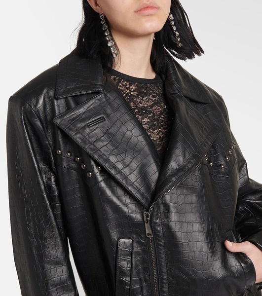 Studded leather biker jacket