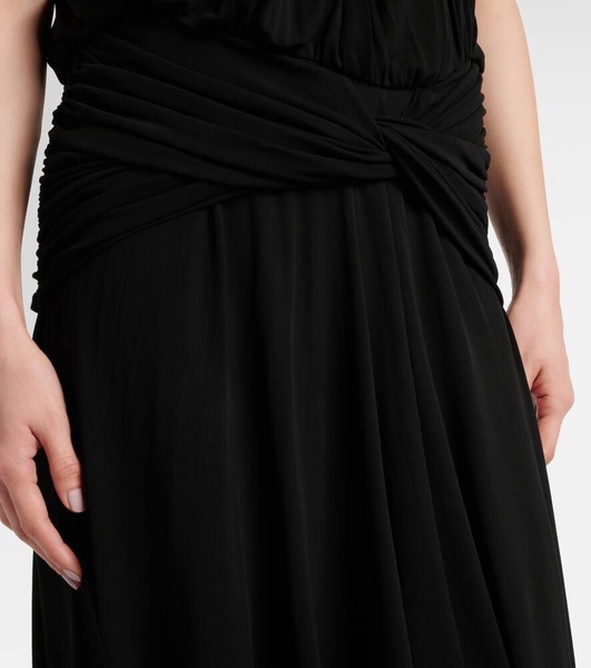 Draped ruched crêpe jersey midi dress