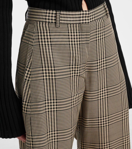 Plaid mid-rise barrel-leg pants