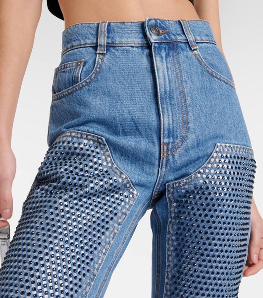 Crystal-embellished high-rise straight jeans