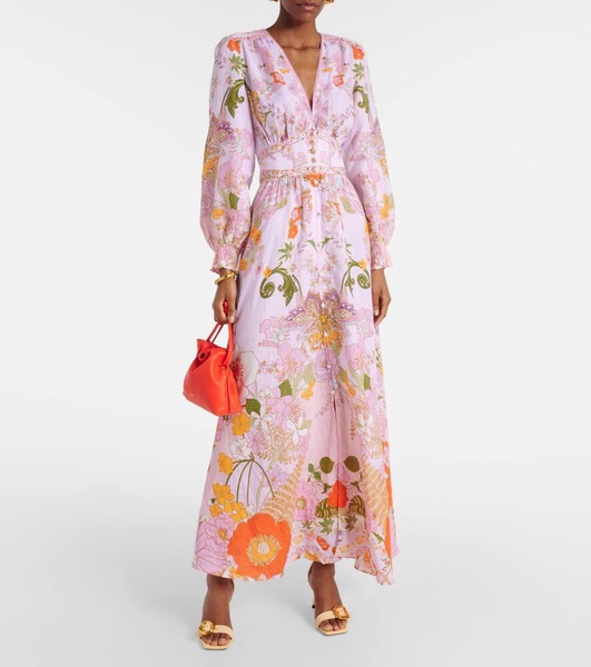 Embellished floral linen maxi dress