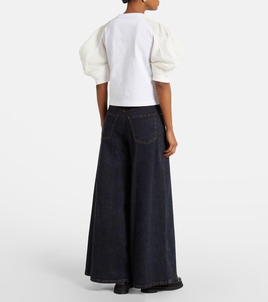 Puff-sleeve cotton-blend T-shirt
