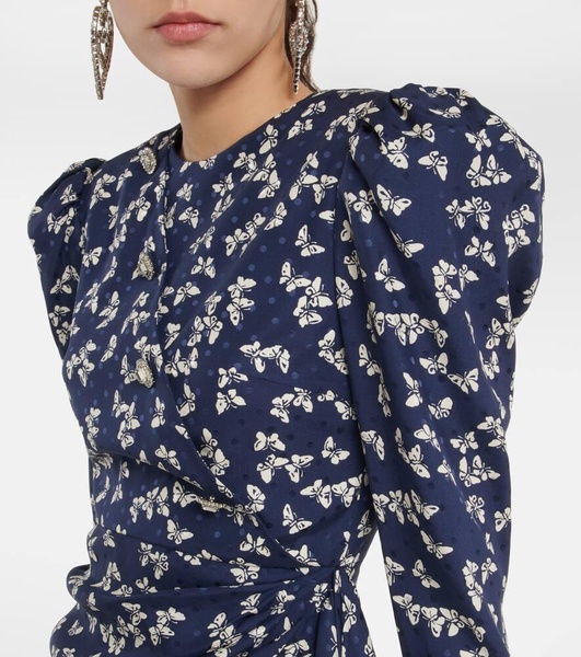 Printed silk wrap midi dress