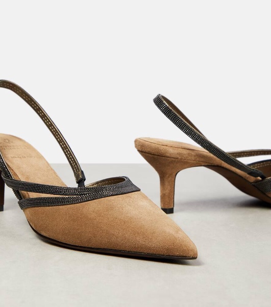 City embellished suede slingback pumps