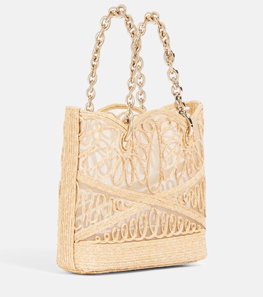 Kahlo Mini logo raffia tote bag