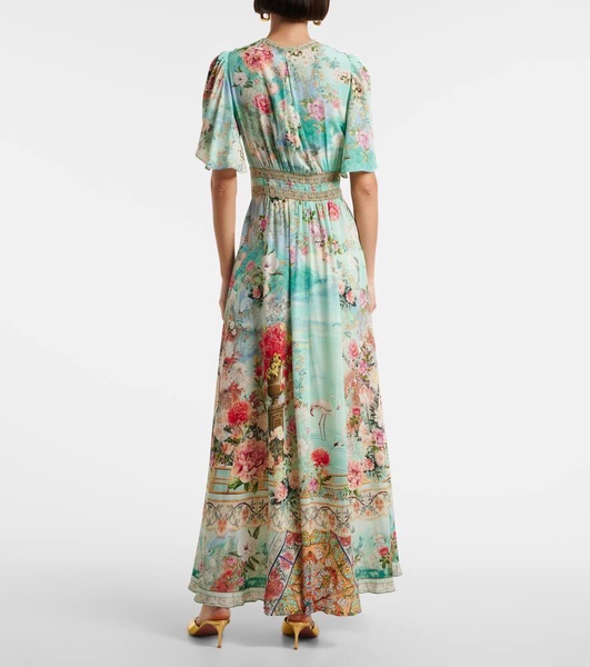 Floral embellished silk maxi dress