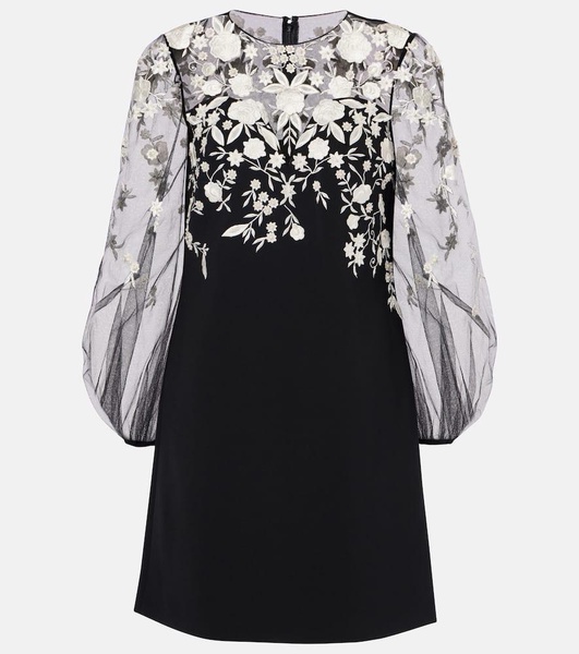Embroidered puff-sleeve minidress