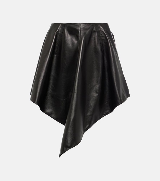 Asymmetric leather miniskirt
