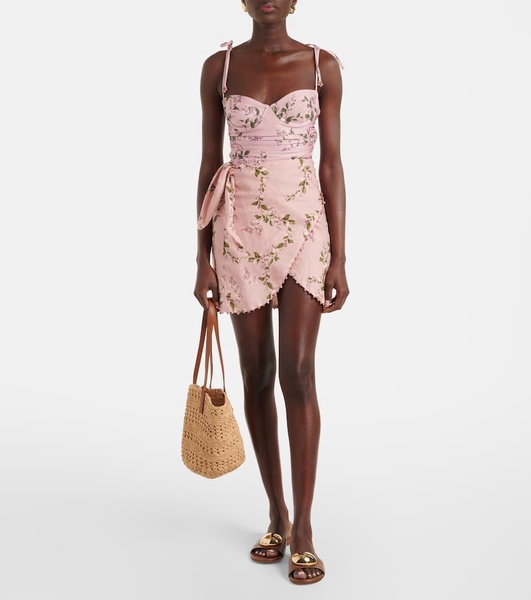 Agustina Wisteria floral linen beach cover-up