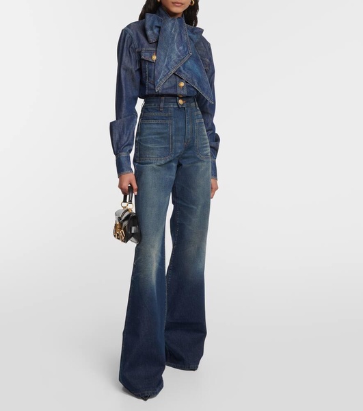 Tie-neck denim shirt