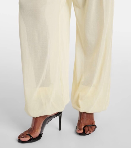 Mid-rise semi-sheer wide-leg pants