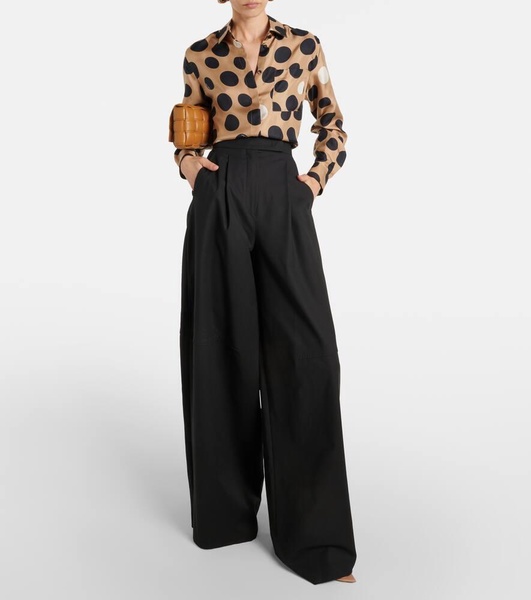 Pleated cotton wide-leg pants