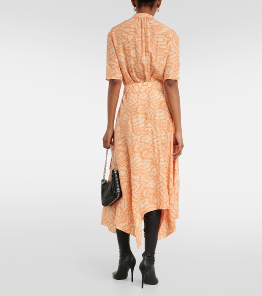Printed asymmetric silk midi dress