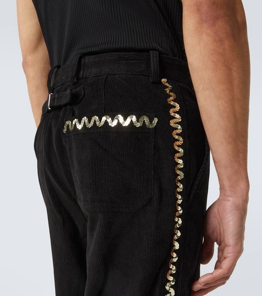 Sequined cotton corduroy straight pants
