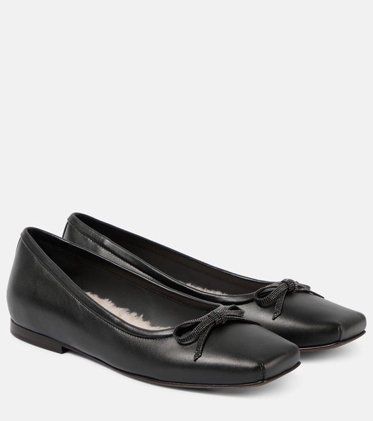 Monili bow-detail leather ballet flats