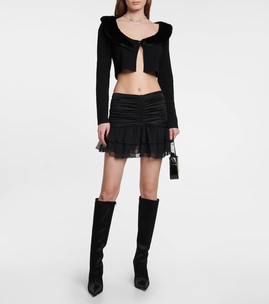Ruffle-trimmed pleated miniskirt