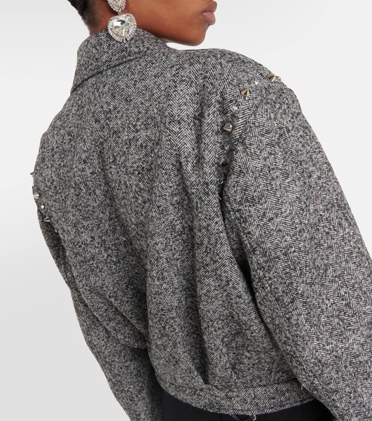 Herringbone cropped wool-blend jacket