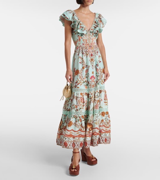 Floral tiered linen maxi dress