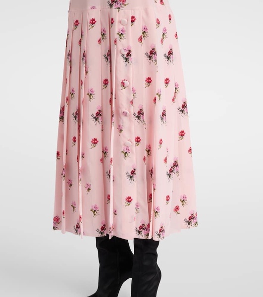 Floral pleated silk midi dress