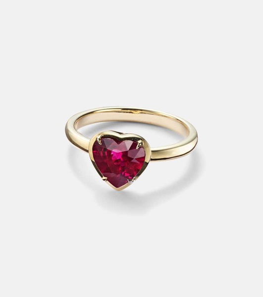 Heart 18kt gold ring with ruby