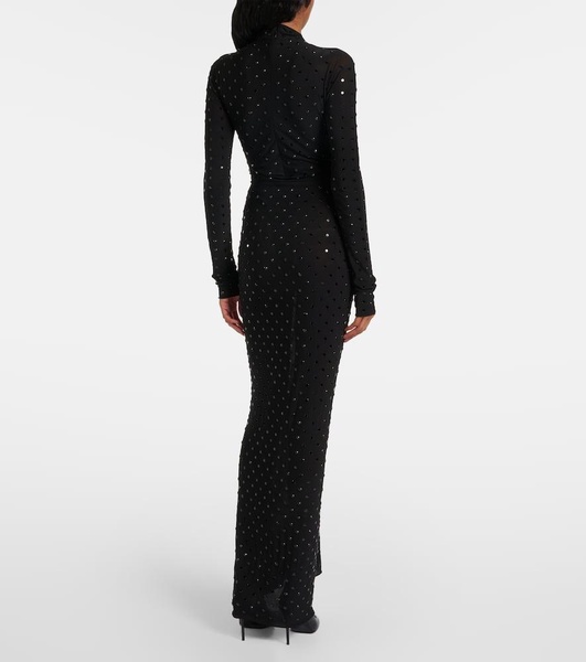 Embellished ruched jersey maxi dress