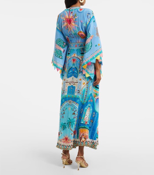 Embellished printed silk midi dress