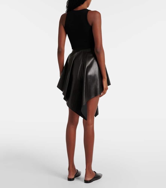 Asymmetric leather miniskirt