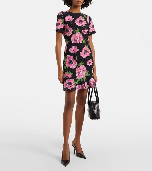 Iconic floral ruffled silk minidress