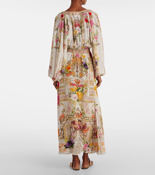 Floral shirred silk maxi dress